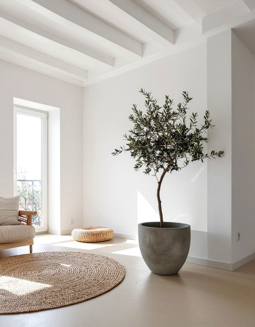Potted Olive Tree - 30 meditation living room ideas