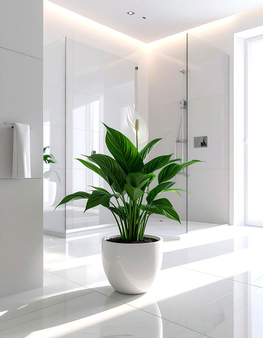 Potted Peace Lily On Floor - 30 bathroom flower arrangement ideas