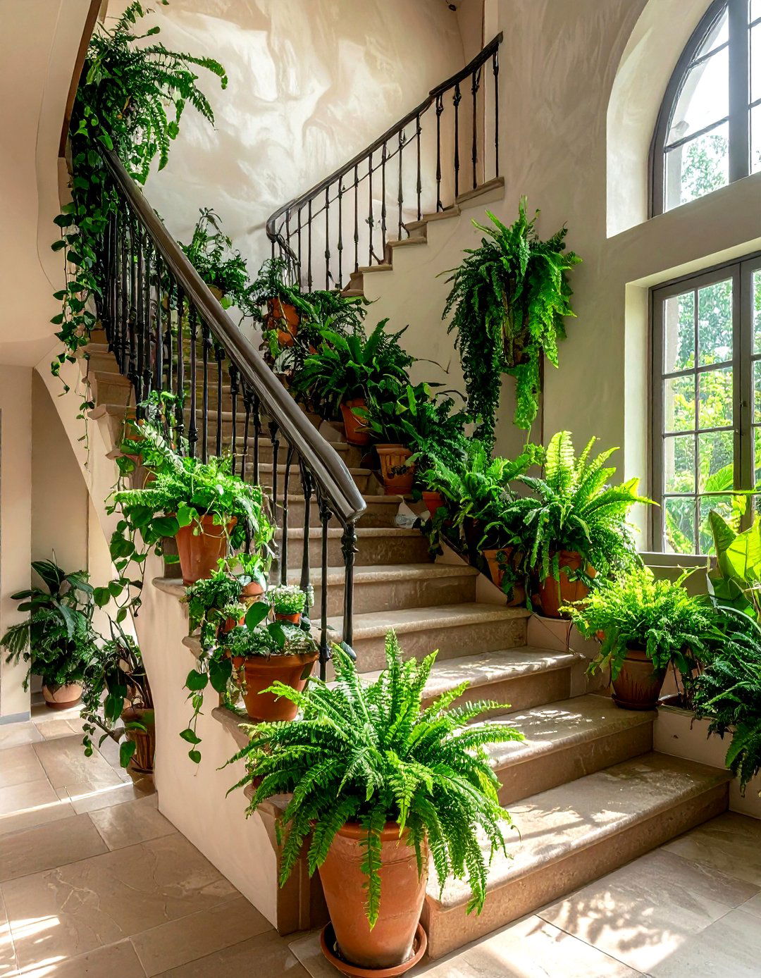Potted Plant Staircase - 30 banister decor ideas