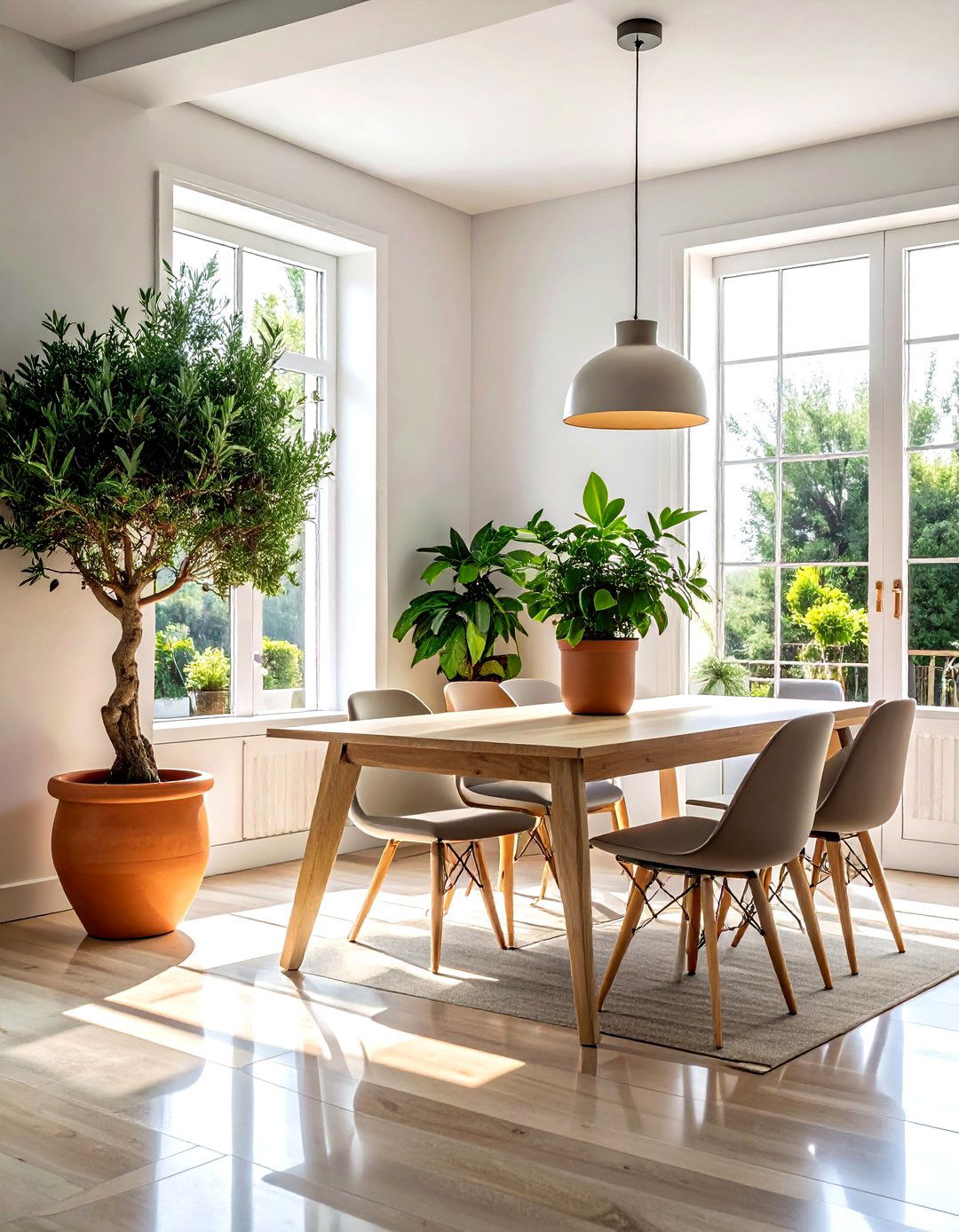 Potted plants dining room decor - 30 Fixer Upper dining room ideas