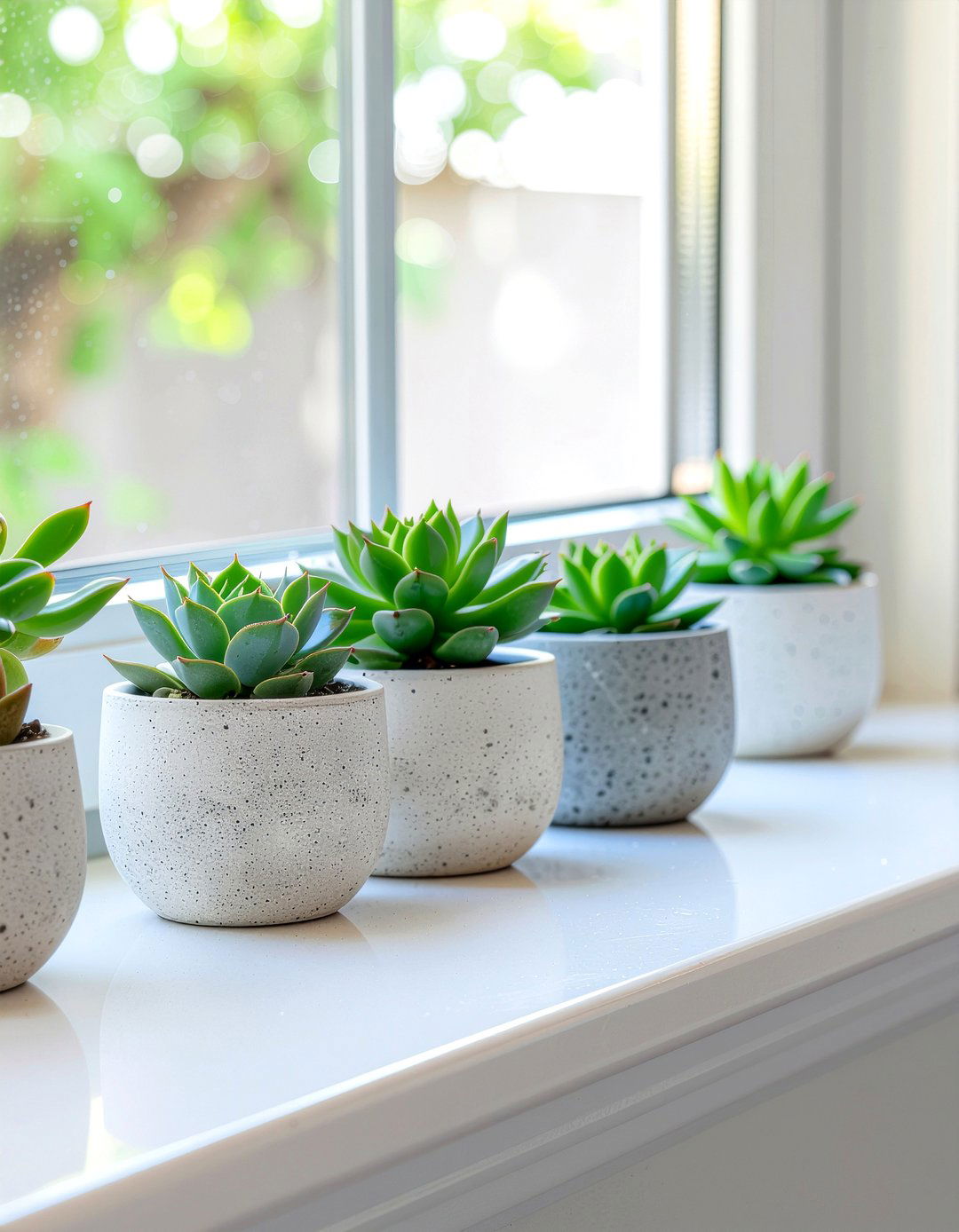 Potted succulents on windowsill - 30 kitchen window decor ideas