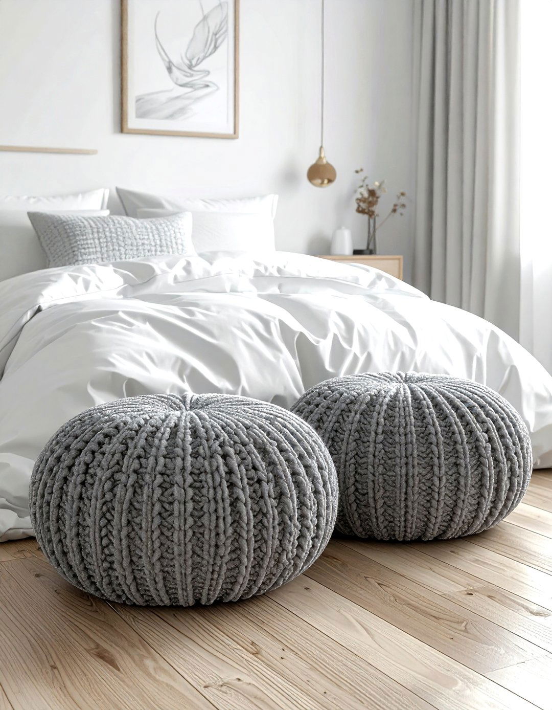 Pouf Ottoman Seating - 30 bedroom seating arrangements ideas