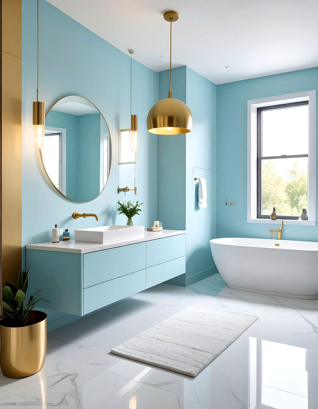 Powder Blue Bathroom Gold Lights - 30 blue and gold bathroom ideas