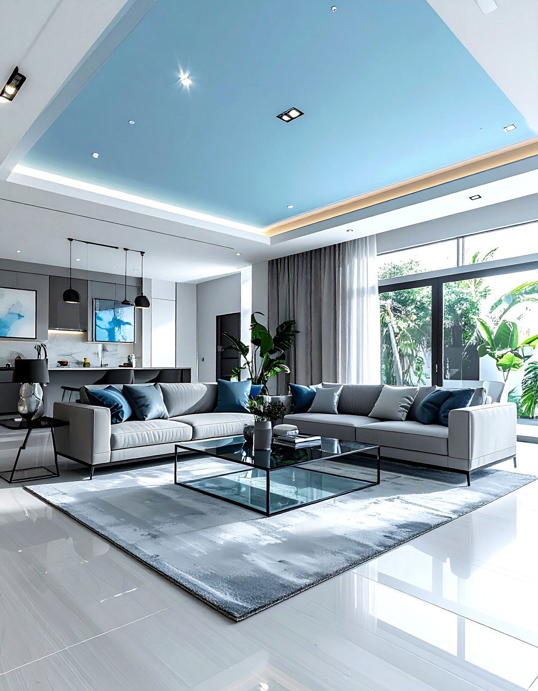 Powder Blue Modern Living Room Ceiling - 30 living room blue ceiling ideas