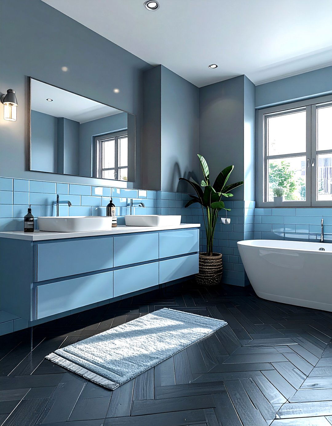 Powder blue subway tile bathroom - 30 pastel bathroom ideas