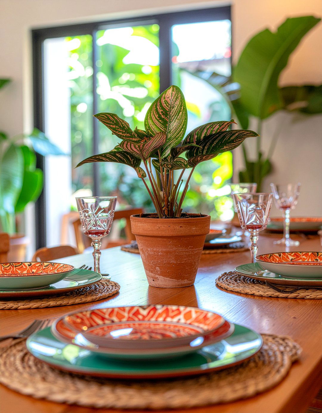 Prayer plant patterned leaves dining room - 30 dining room potted plant ideas