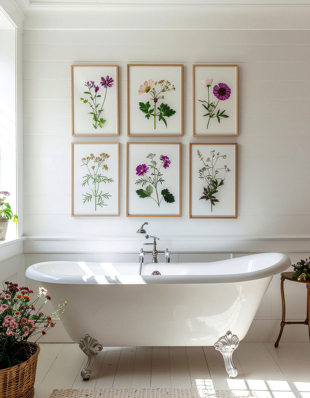 Pressed flower wall art - 30 bathroom handmade ideas