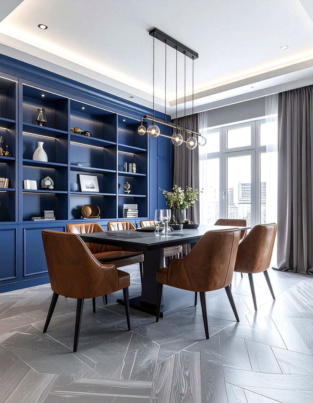 Prussian Blue And Flint Gray Dining Room - 30 blue and gray dining room ideas