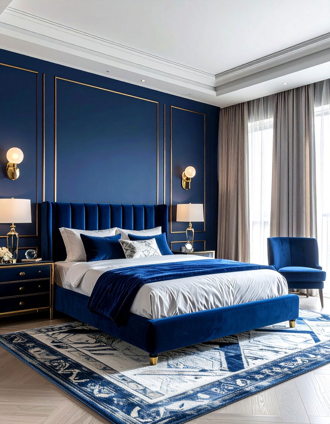 Prussian Blue Art Deco Bedroom - 30 cool blue bedroom ideas