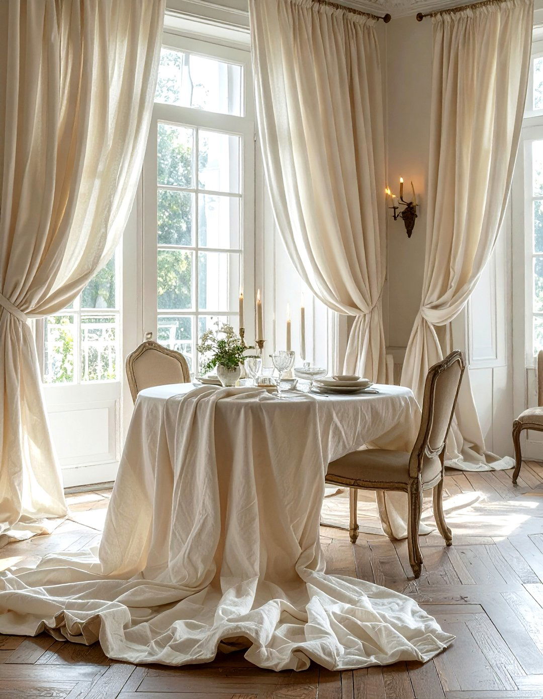 Puddled Linen Curtains Dining Room - 30 linen curtain dining room ideas