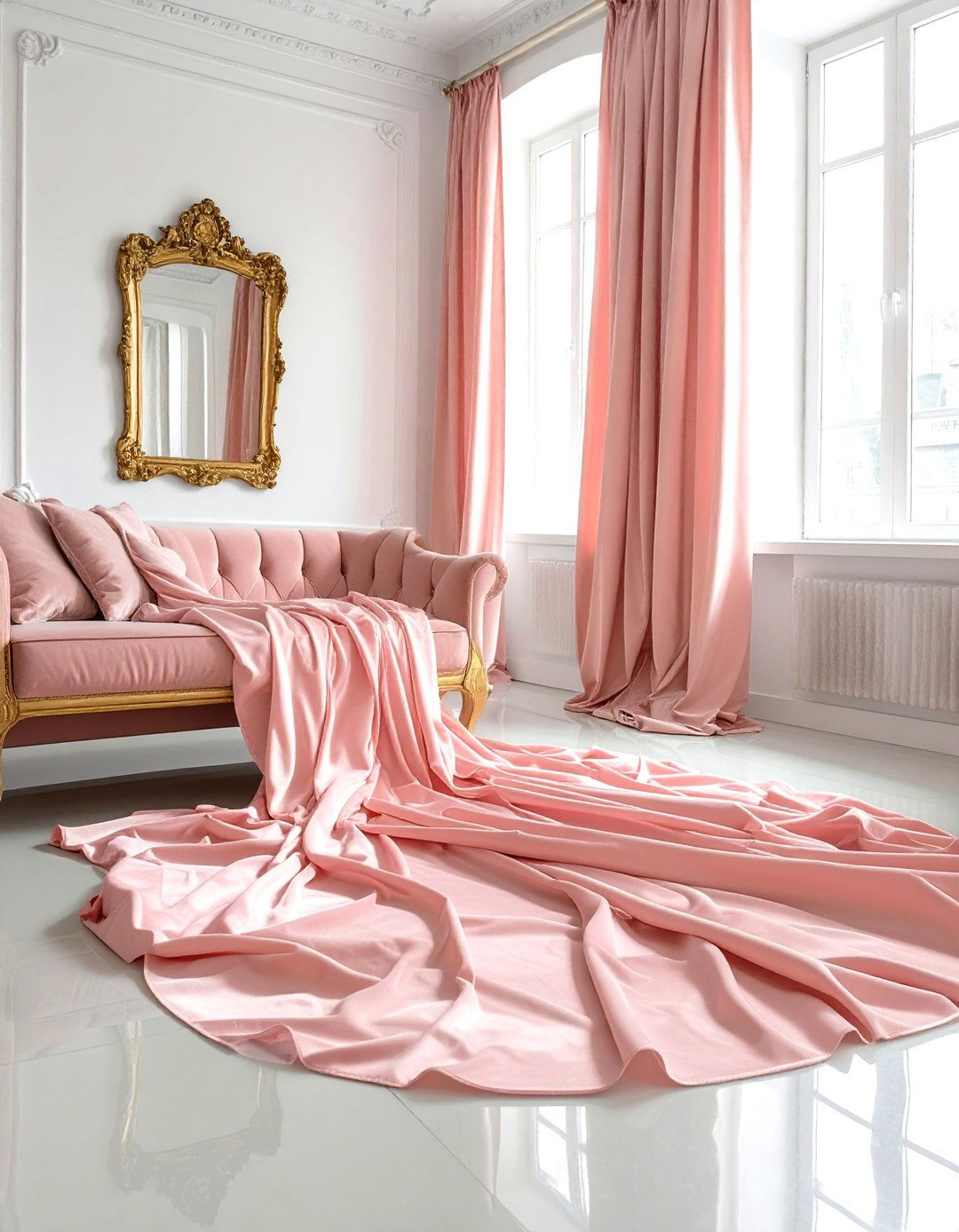 Puddled floor length drape panels - 30 drape ideas