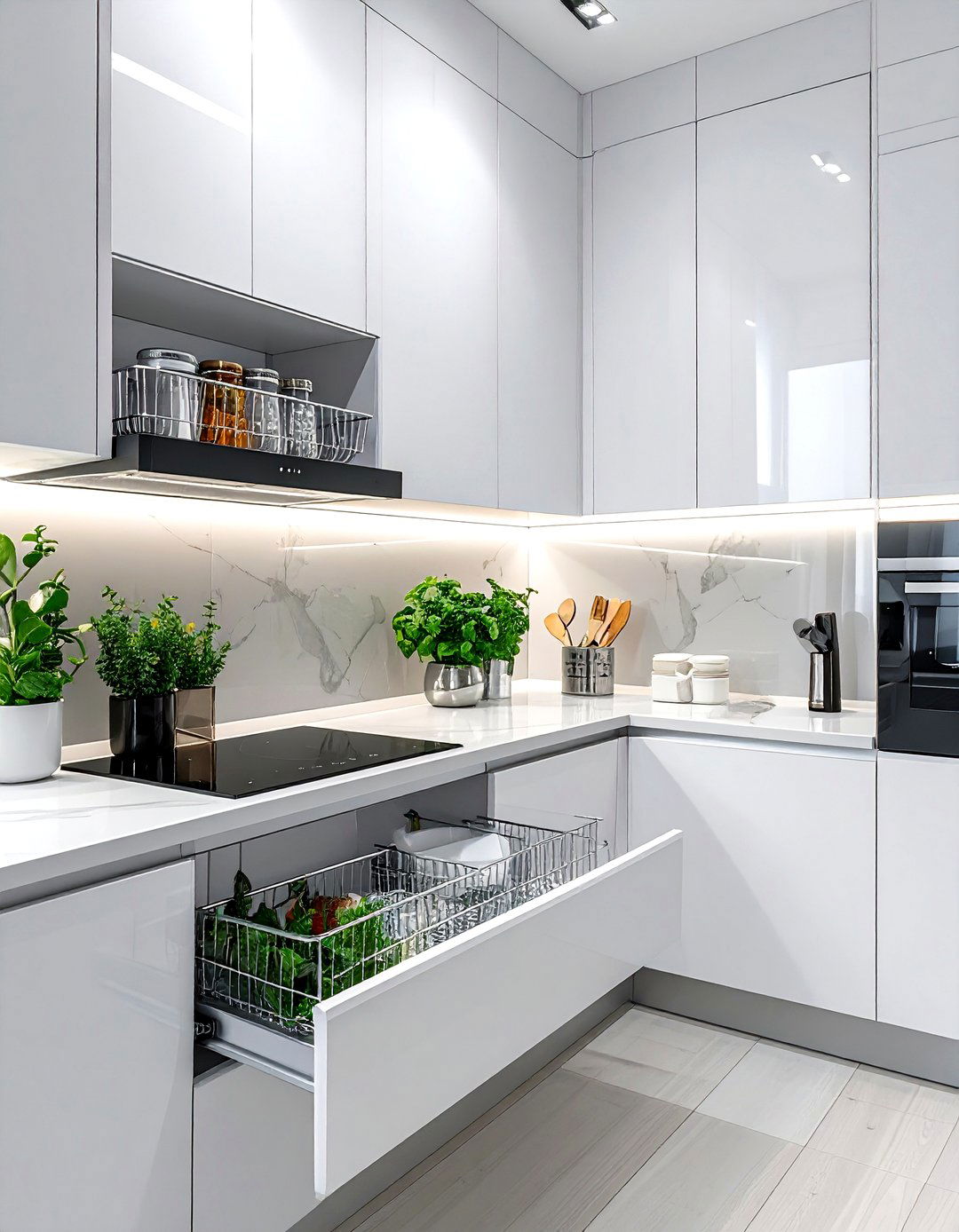 Pull Down Cabinet Organizer - 30 senior friendly kitchen ideas