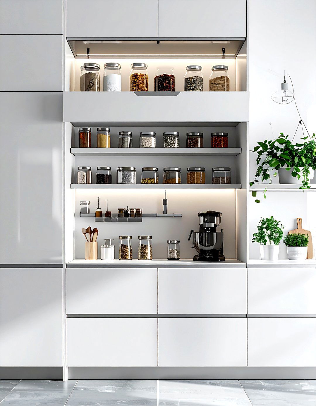 Pull Down Cabinet Organizer - 30 kitchen overhead storage ideas