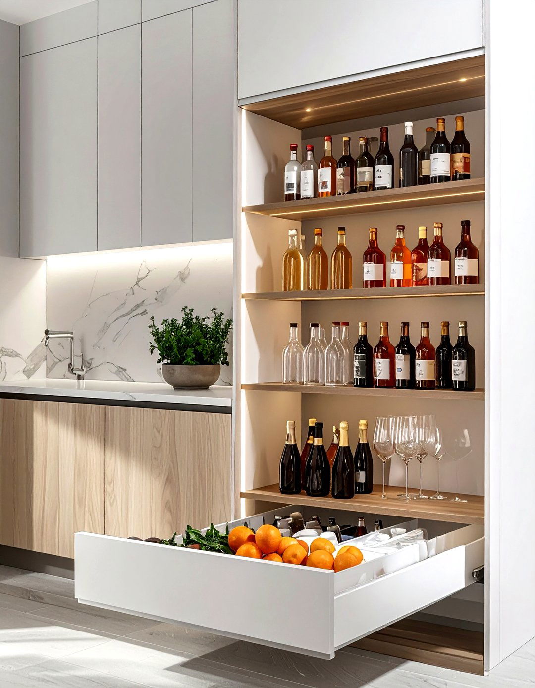 Pull Out Beverage Shelf - 30 kitchen beverage center ideas