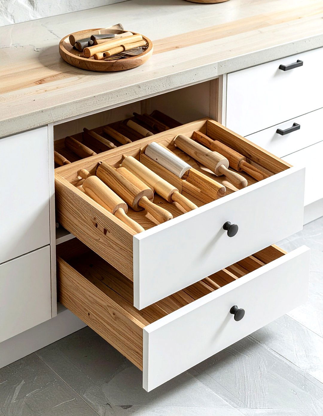 Pull Out Drawer Rolling Pin Storage - 30 kitchen baking center ideas