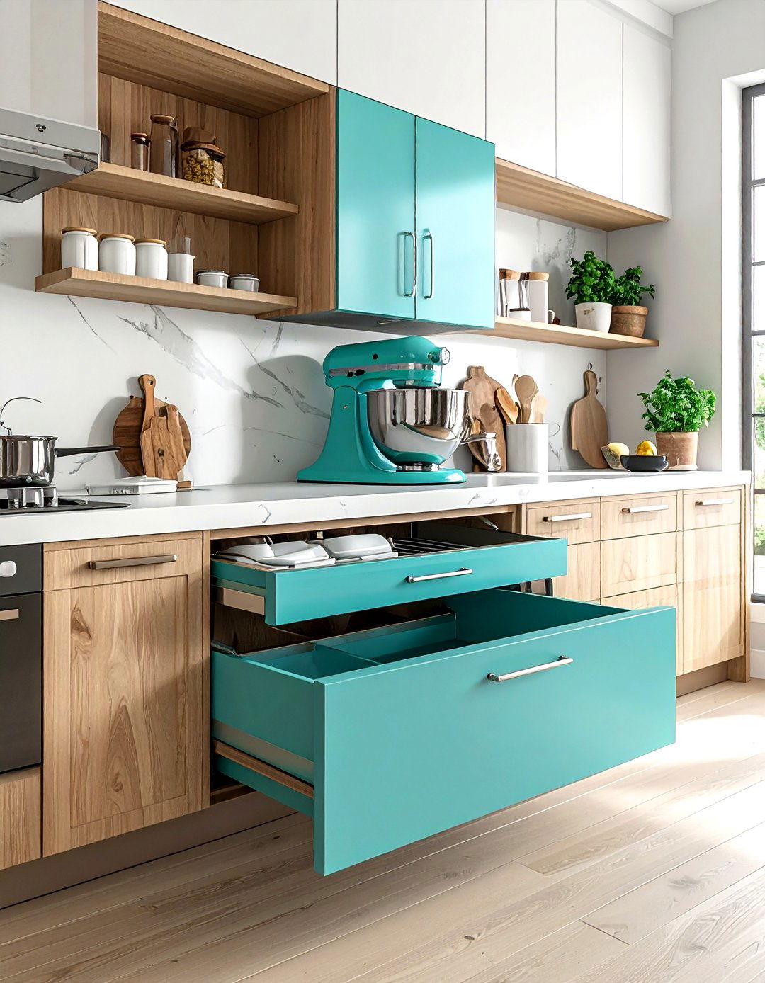 Pull Out Stand Mixer Lift Cabinet - 30 kitchen baking center ideas