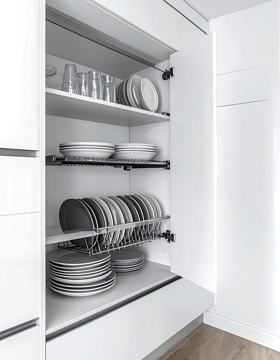 Pull down cabinet shelf - 30 kitchen cabinet storage ideas