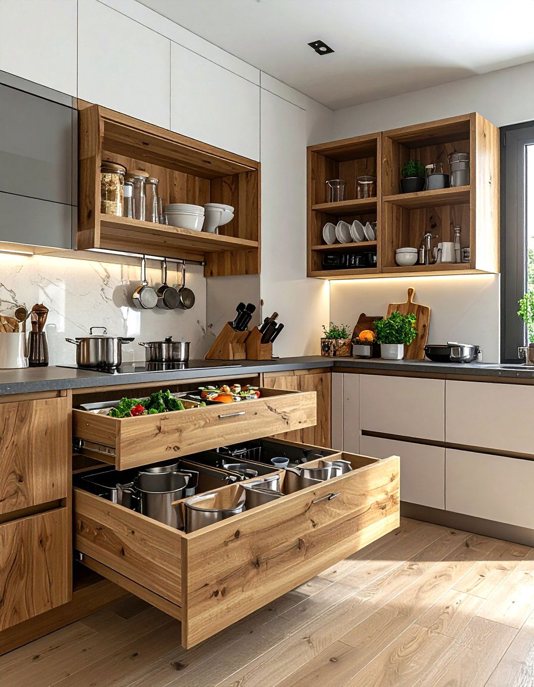 Pull out cabinet organizers - 30 DIY kitchen cabinet ideas