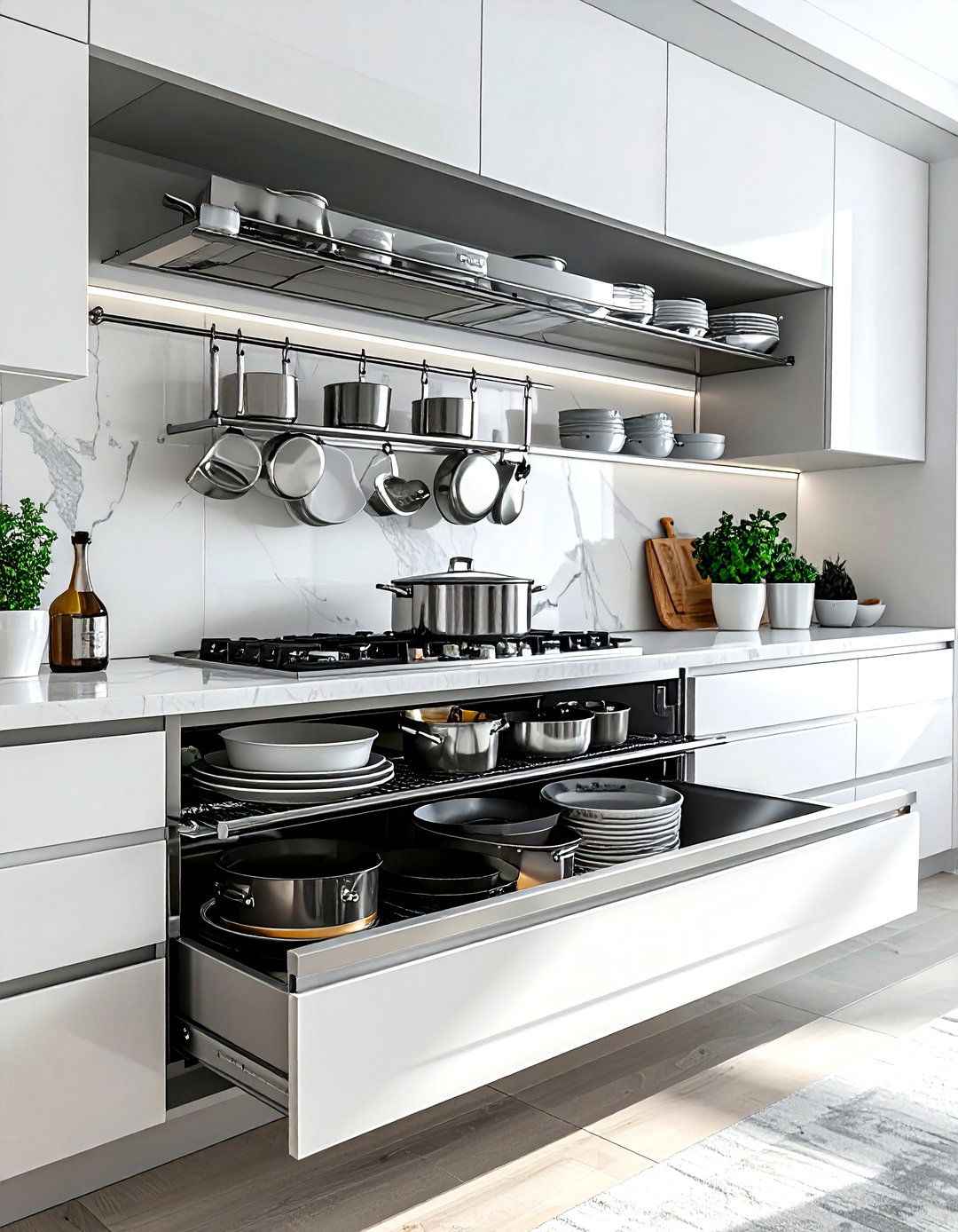 Pull out pot rack - 30 kitchen pot rack ideas