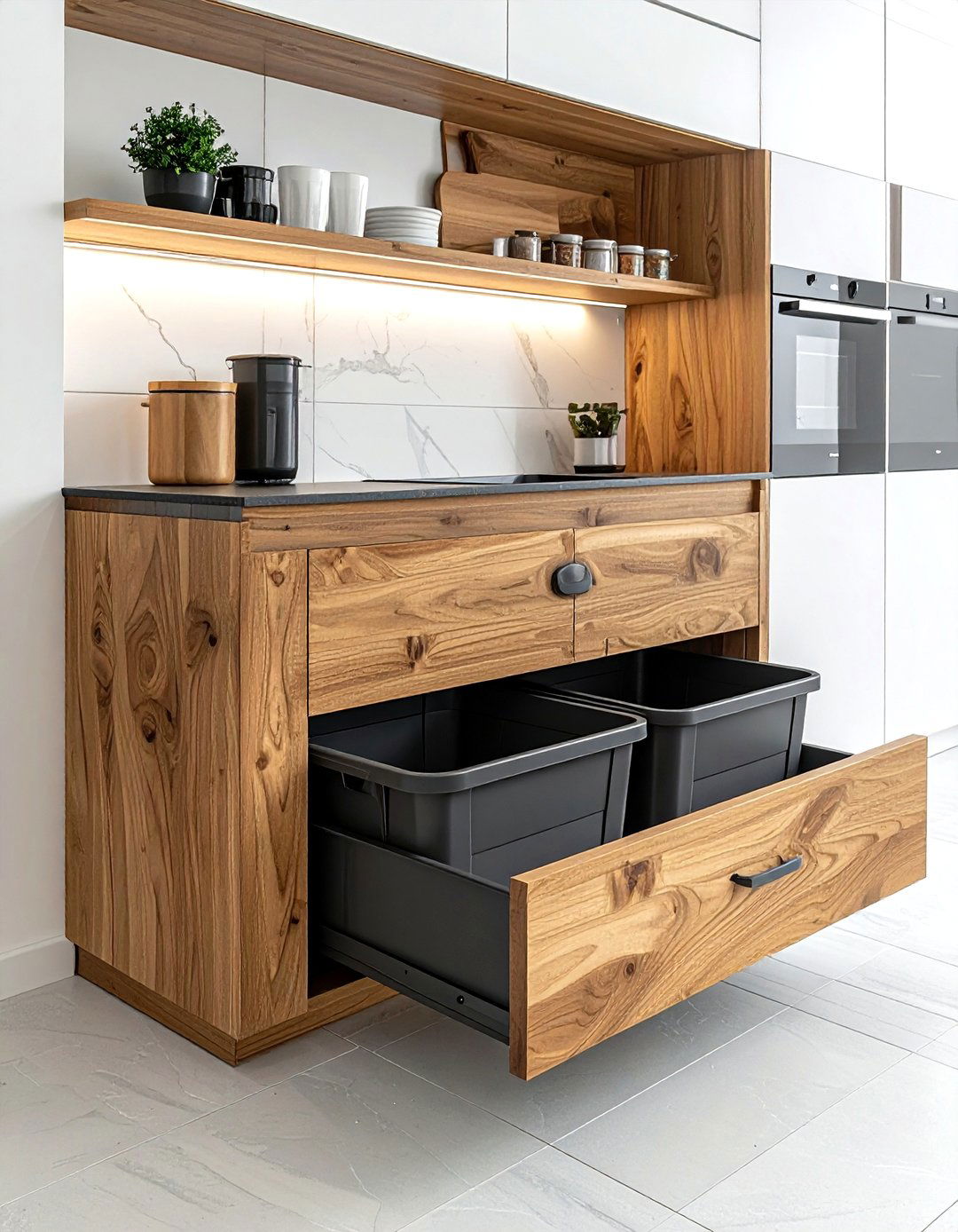 Pull out trash bin - 30 DIY kitchen ideas
