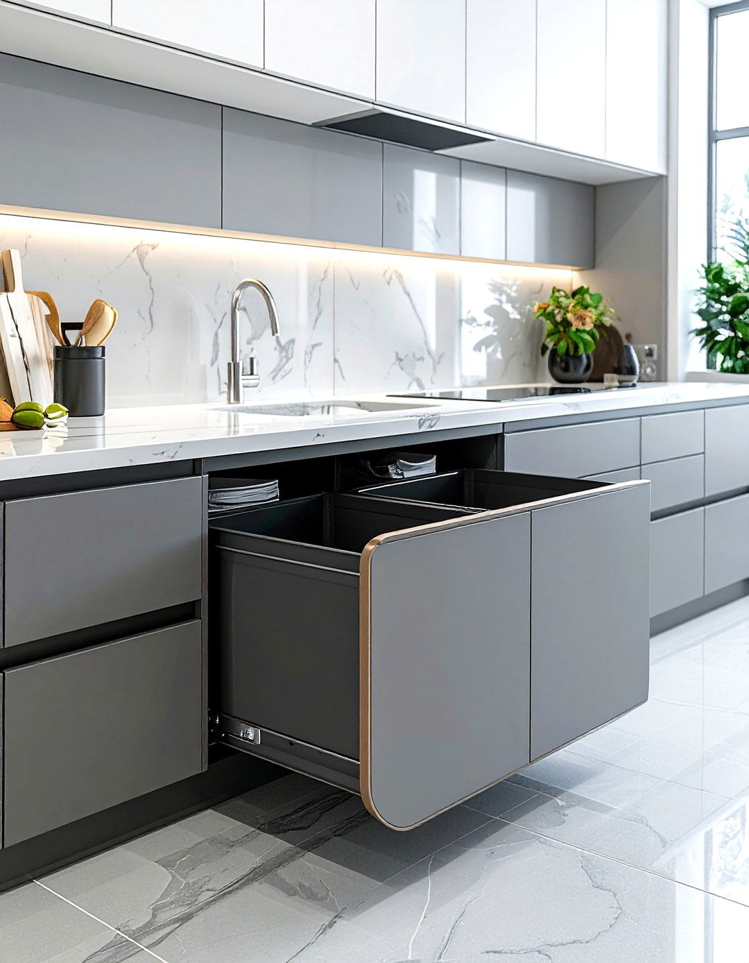 Pull out trash can - 30 kitchen storage hacks