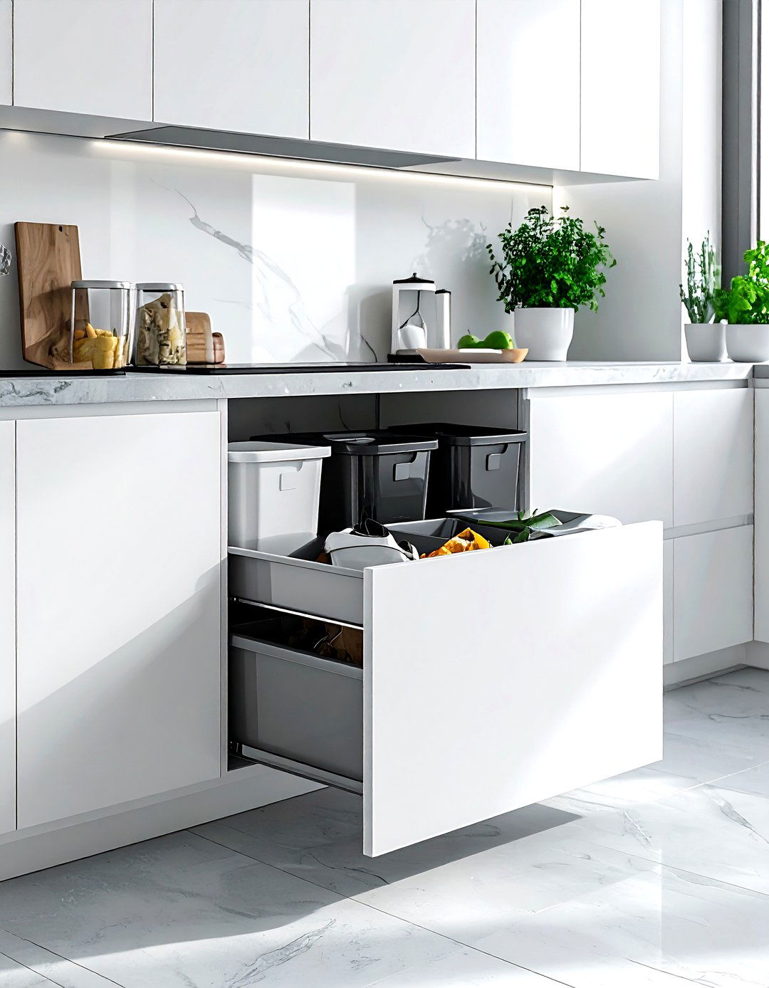 Pull out waste bin - 30 kitchen creative storage ideas