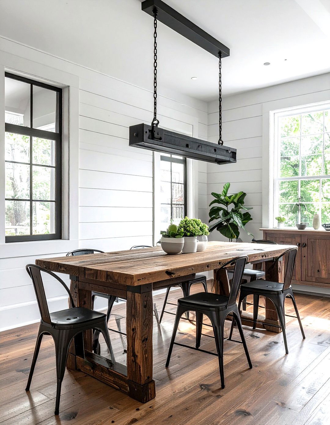 Pulley system light fixture dining room - 30 industrial chandelier dining room ideas