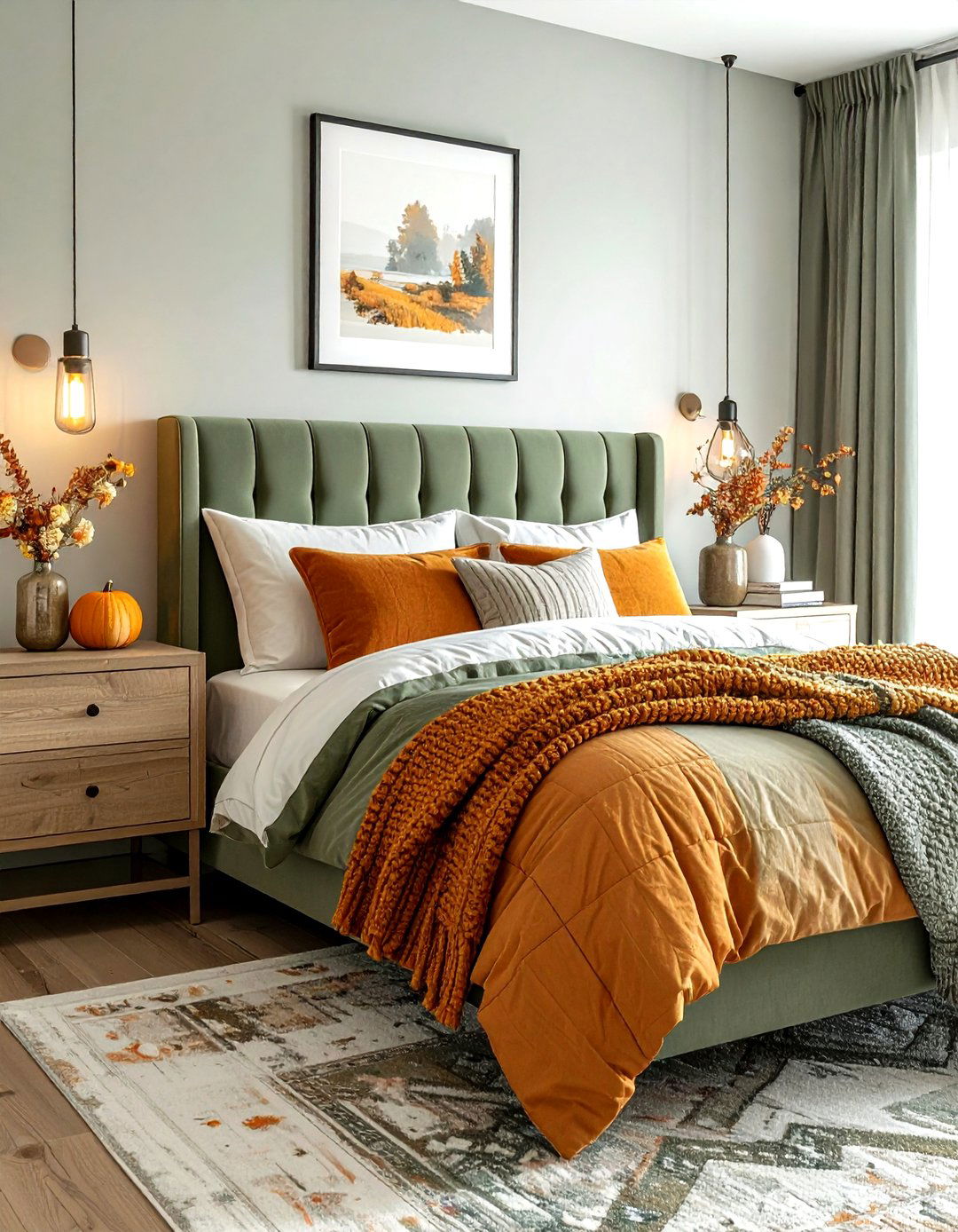 Pumpkin and sage guest room - 30 warm color scheme ideas