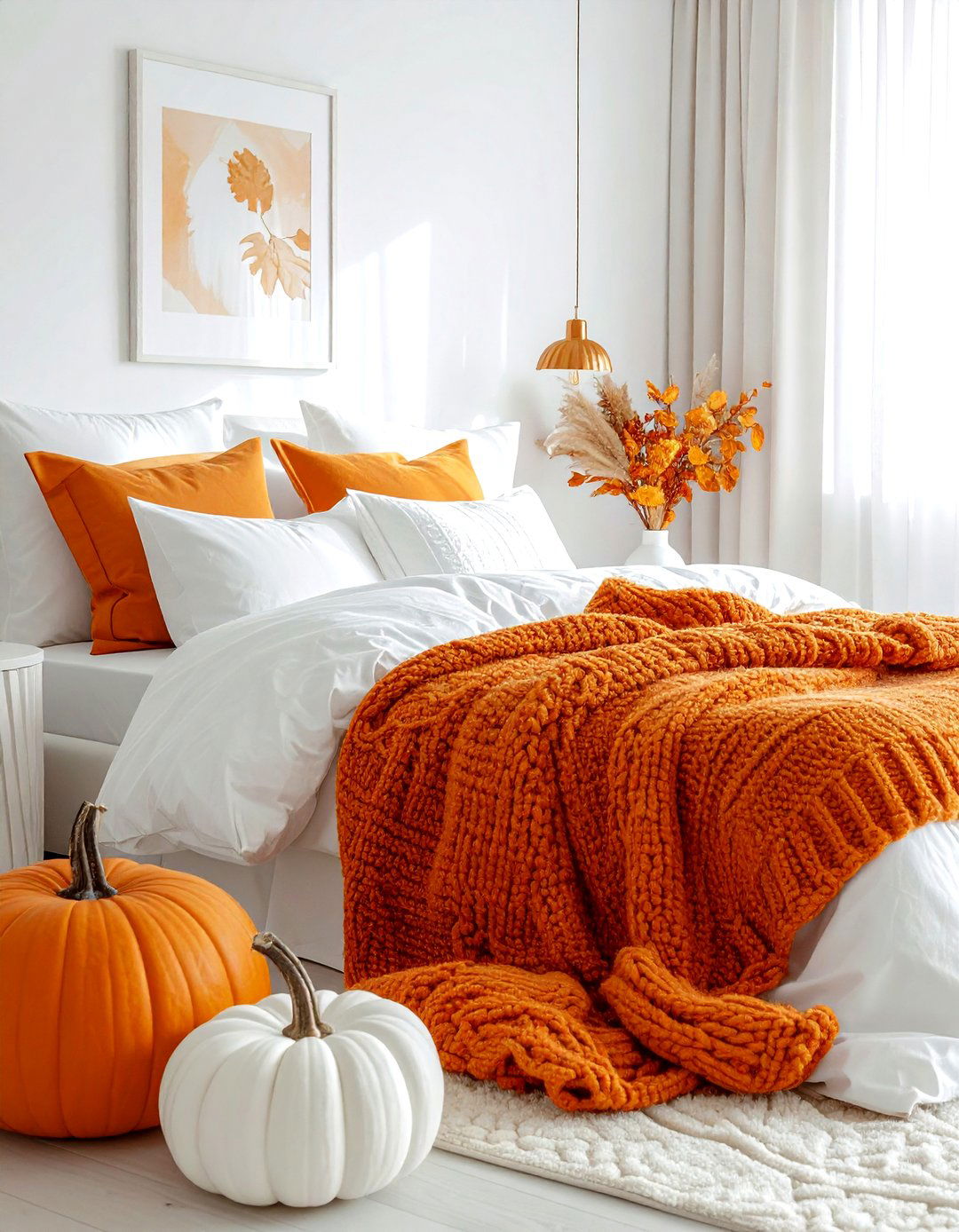 Pumpkin spice bedroom decor - 30 orange and white bedroom ideas