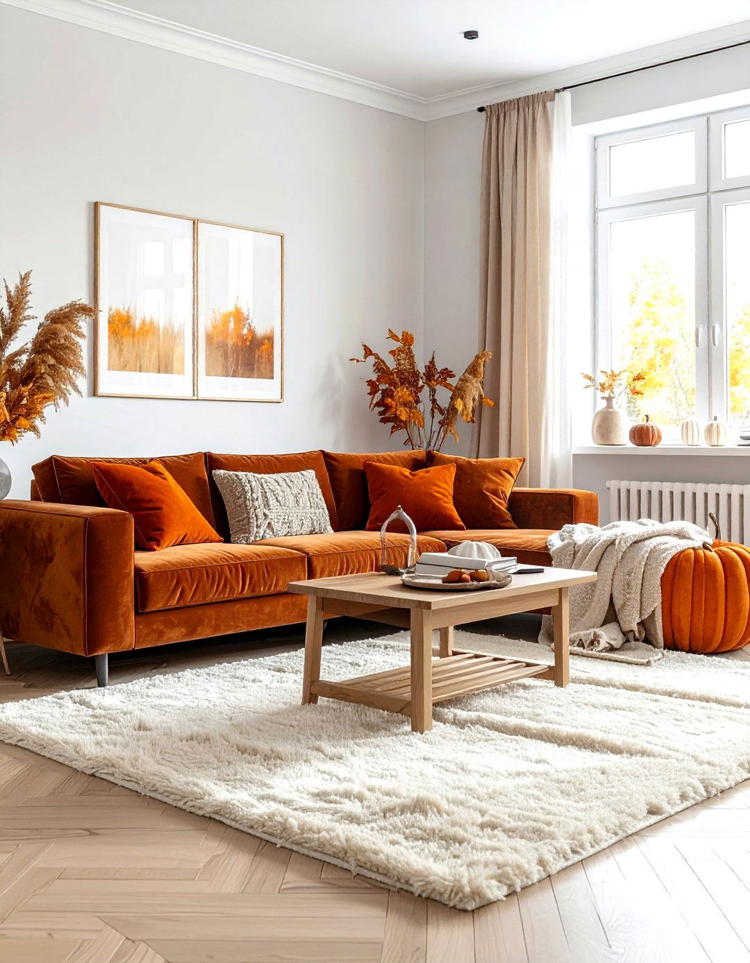 Pumpkin spice living room - 30 orange living room decor ideas