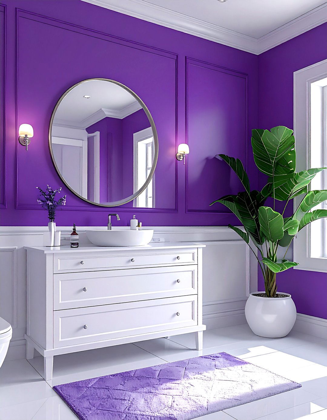 Purple accent wall bathroom - 30 purple and white bathroom ideas