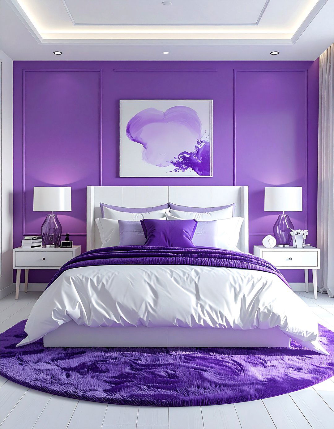 Purple accent wall bedroom - 30 purple and white bedroom ideas