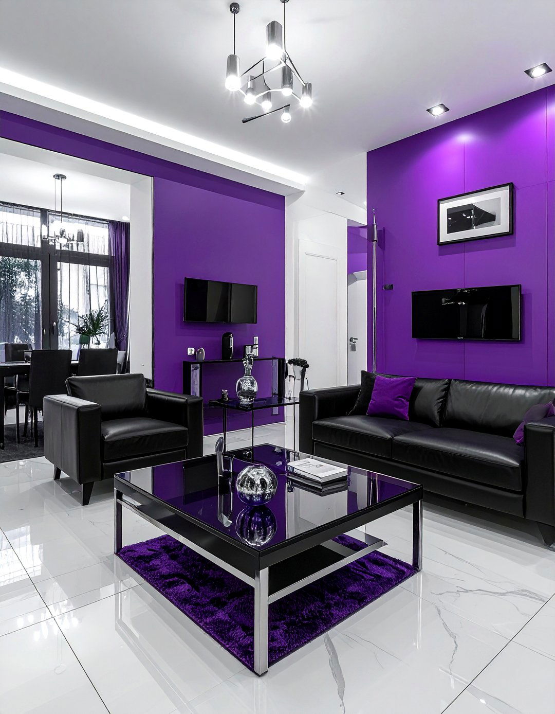 Purple and black living room - 30 purple living room ideas