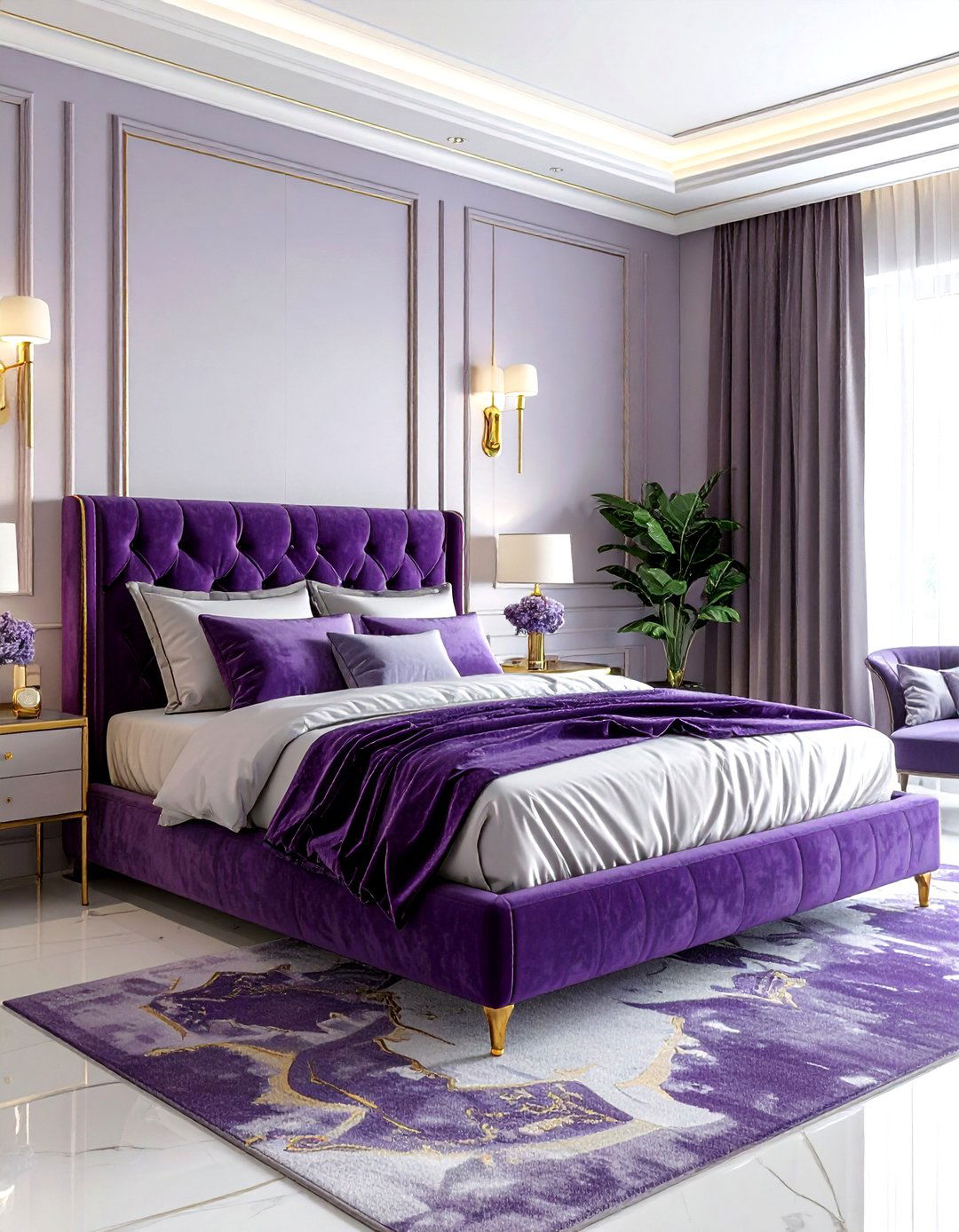 Purple and gold bedroom - 30 gold bedroom decor ideas