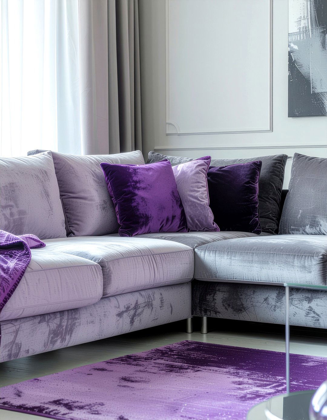 Purple and grey living room - 30 colorful living room ideas