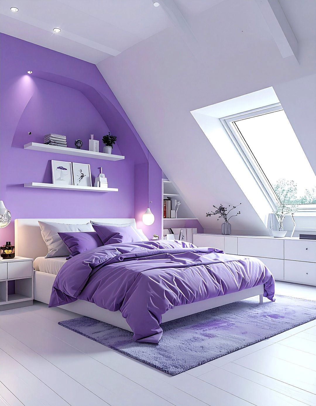 Purple and white attic bedroom - 30 purple and white bedroom ideas