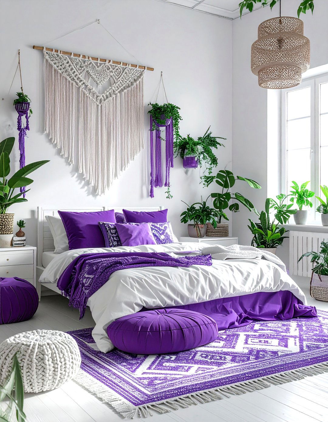 Purple and white boho bedroom - 30 purple and white bedroom ideas