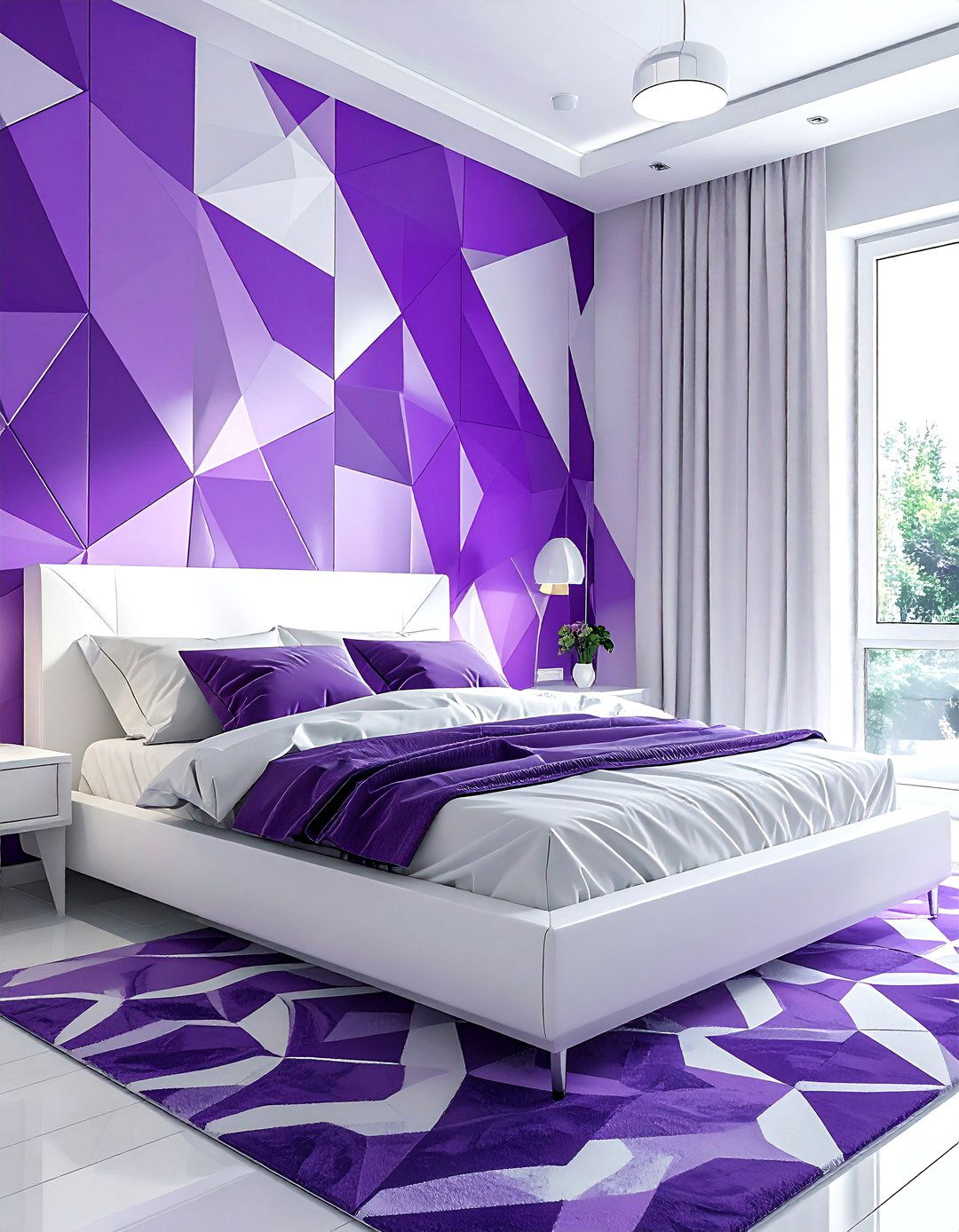 Purple and white geometric bedroom - 30 purple and white bedroom ideas