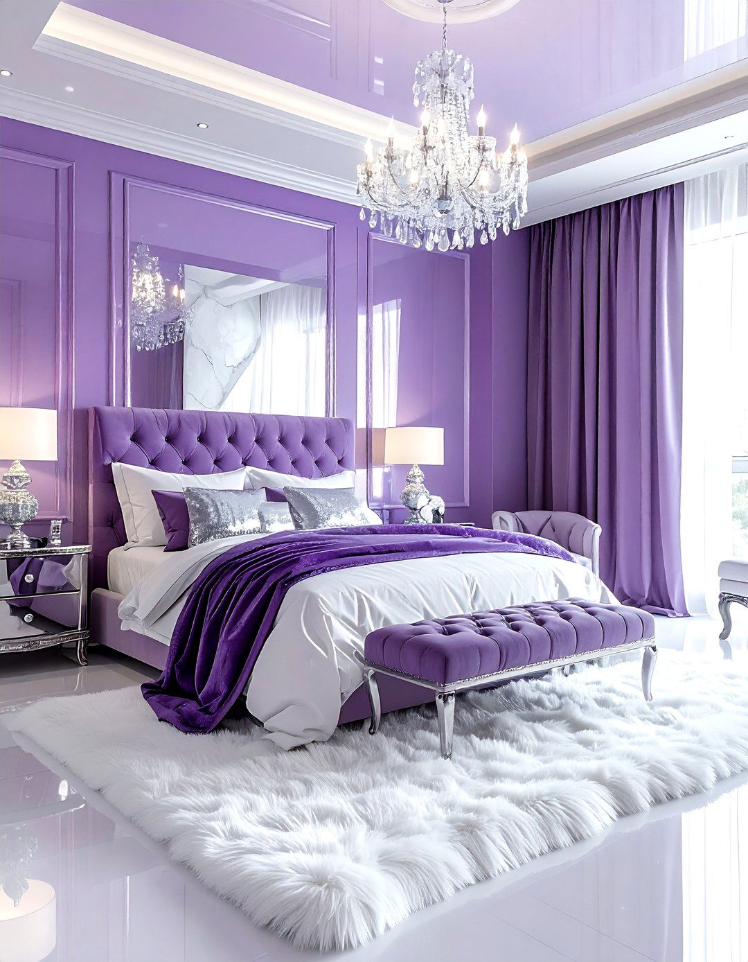 Purple and white glam bedroom - 30 purple and white bedroom ideas