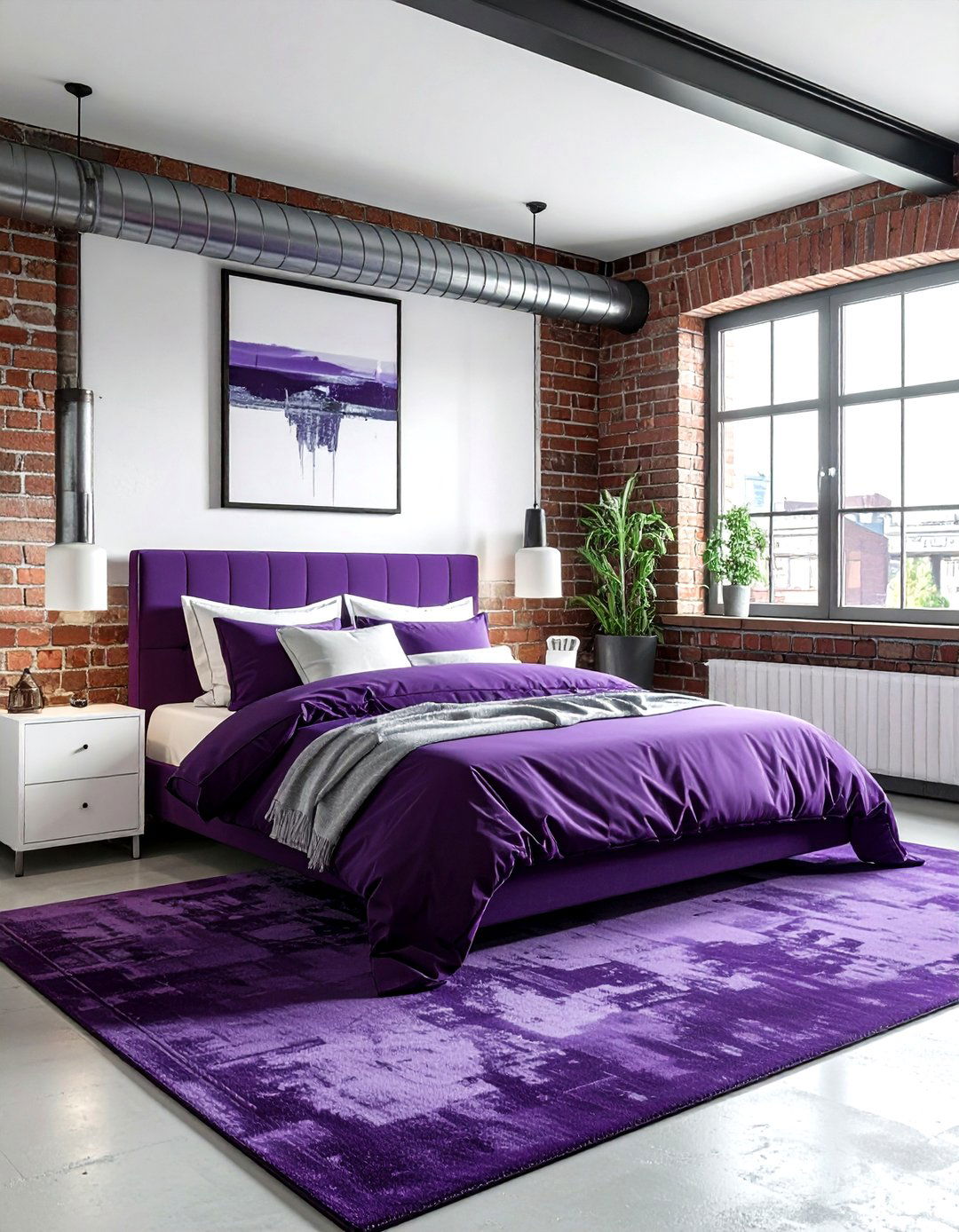 Purple and white industrial bedroom - 30 purple and white bedroom ideas
