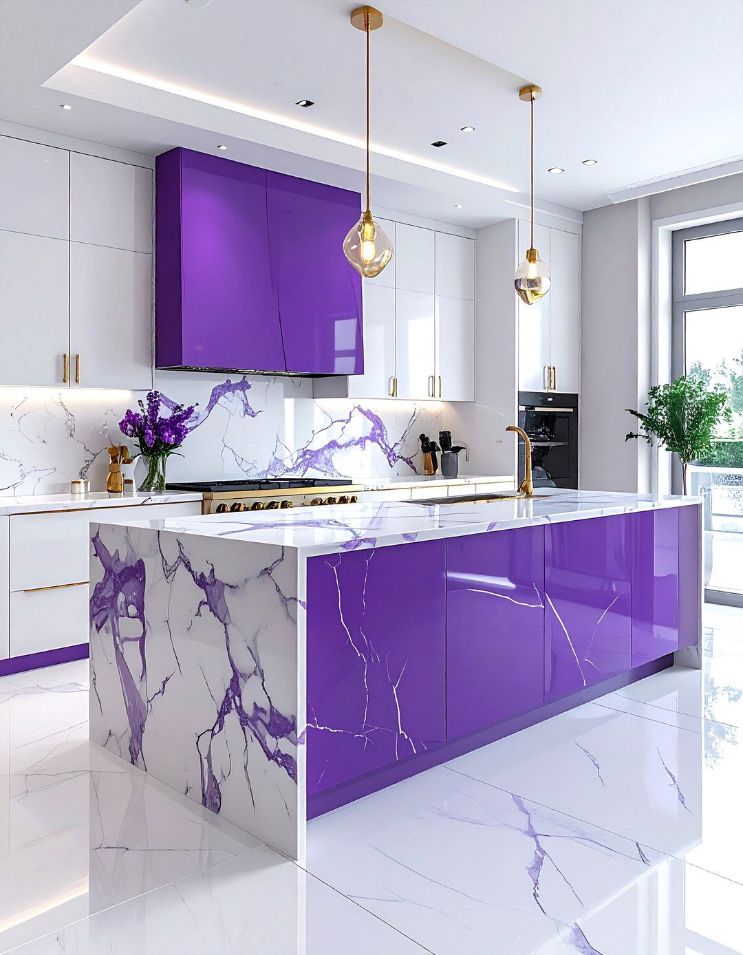 Purple and white marble kitchen - 30 purple and white kitchen ideas