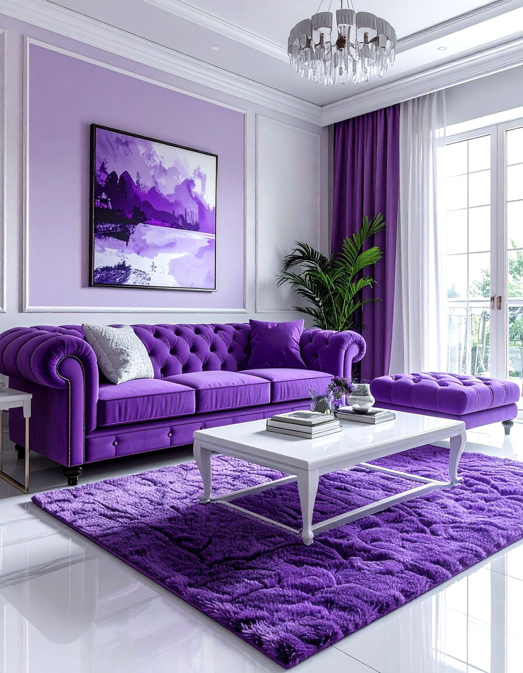 Purple and white transitional style - 30 purple and white living room ideas