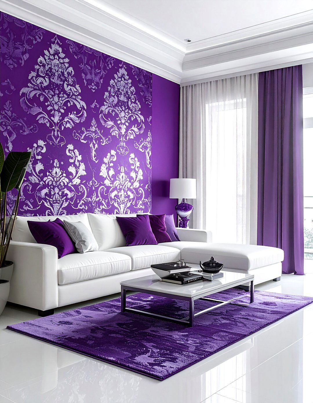 Purple and white wallpaper - 30 purple and white living room ideas