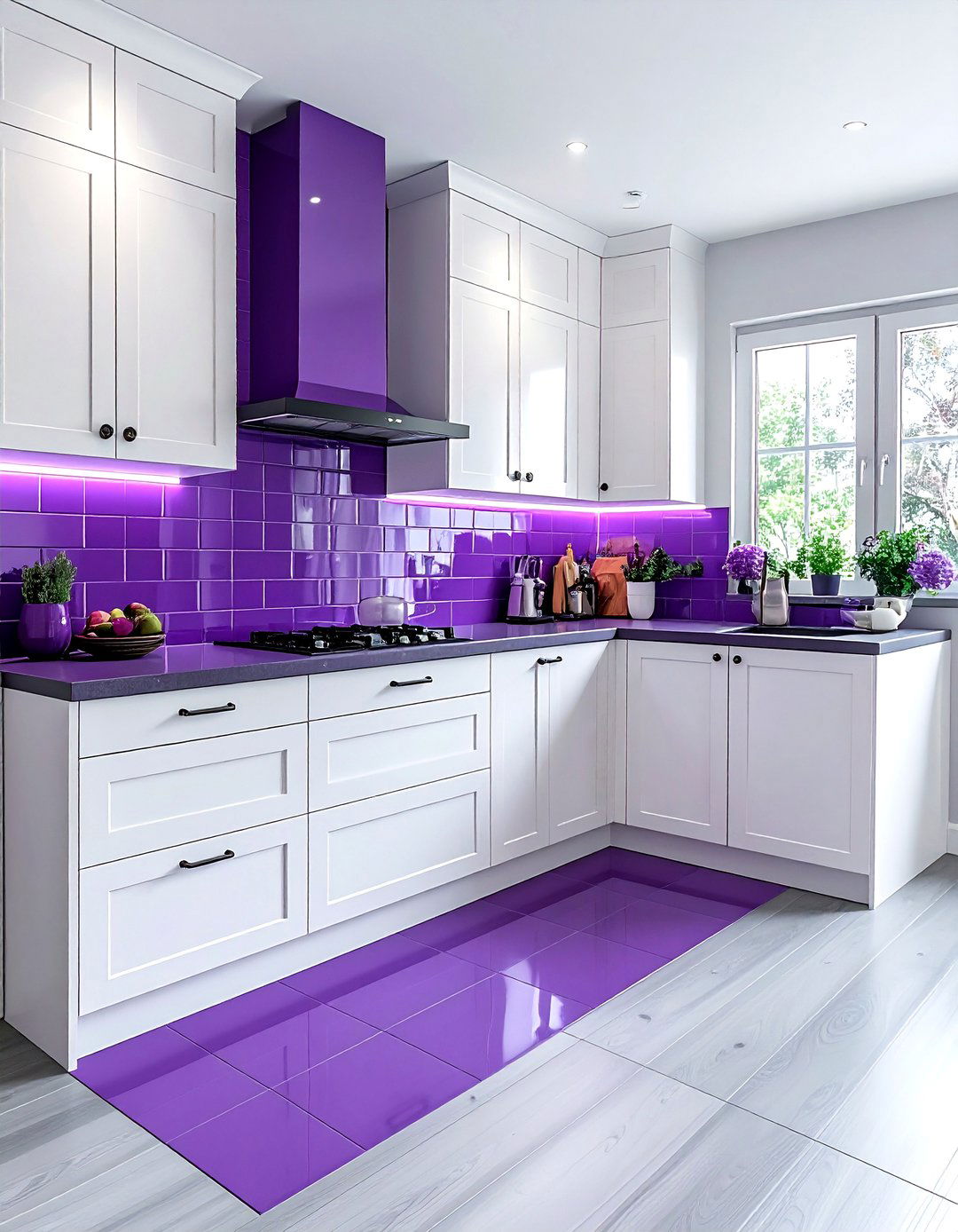 Purple backsplash tile - 30 purple and white kitchen ideas