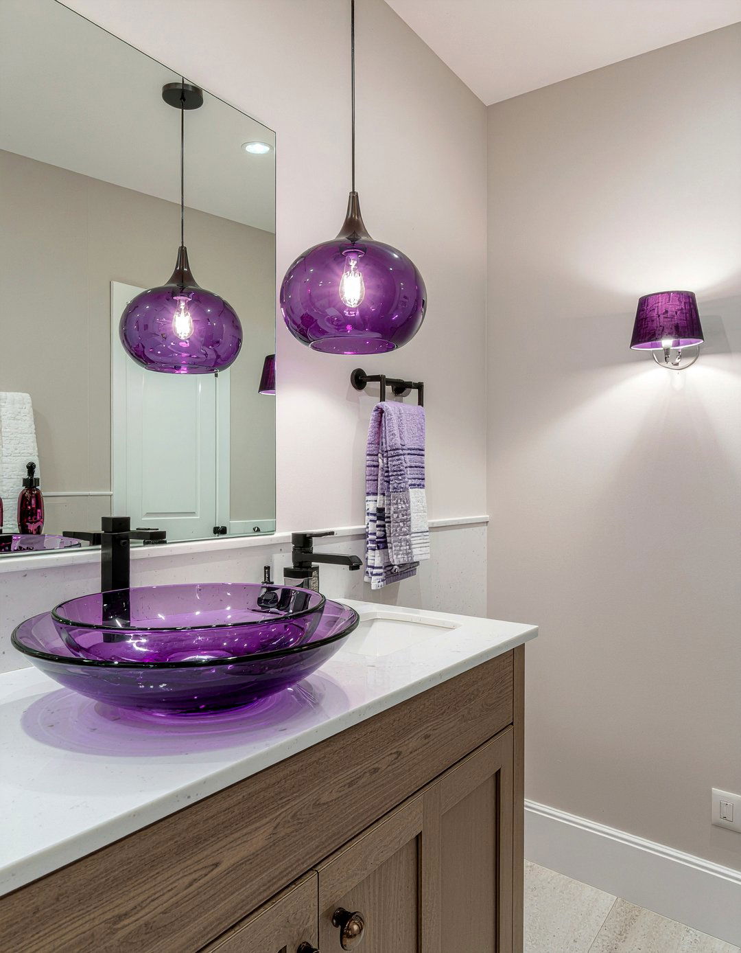 Purple bathroom lighting fixtures - 30 purple bathroom ideas