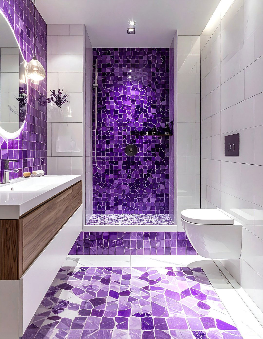 Purple bathroom mosaic tile - 30 purple and white bathroom ideas
