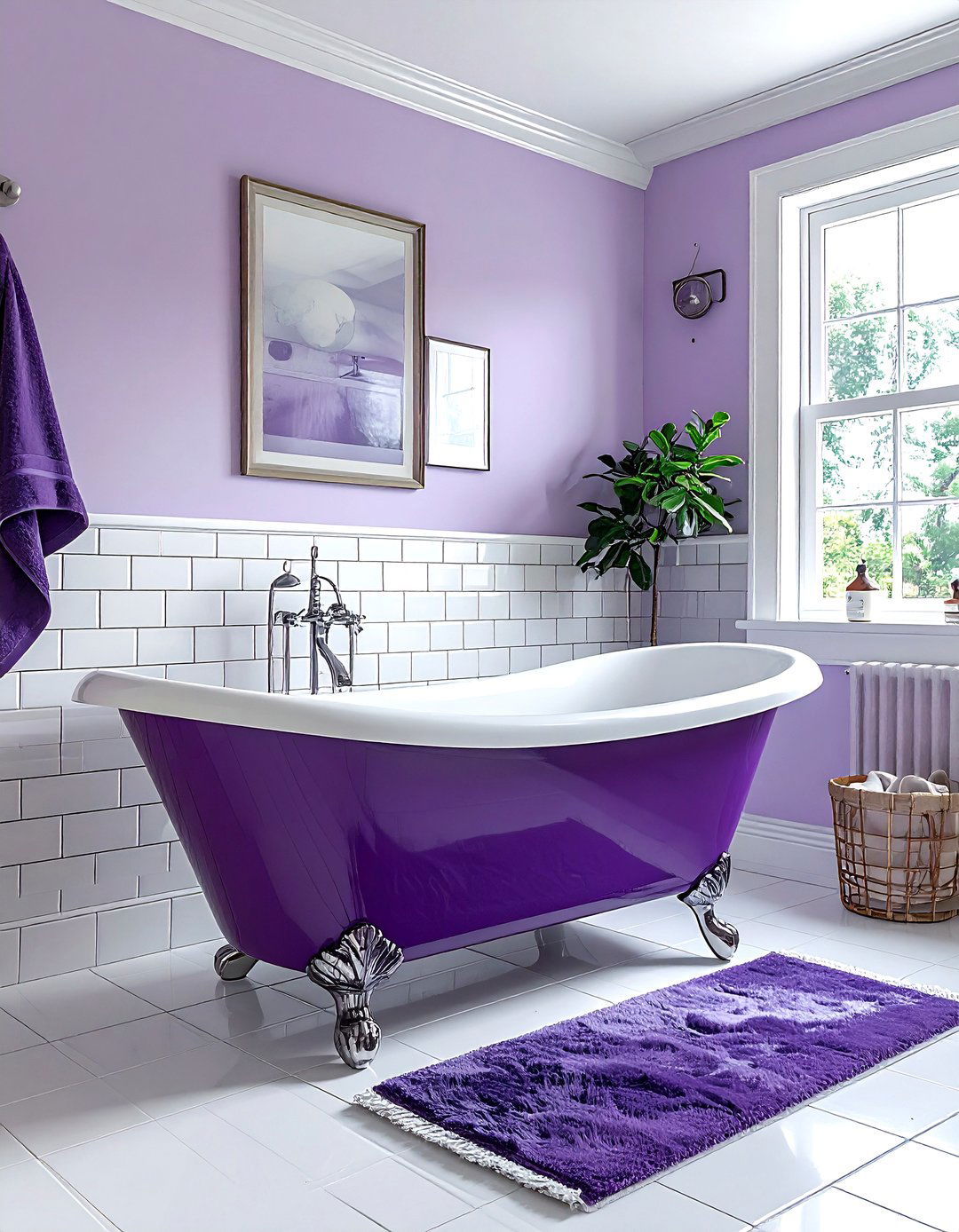 Purple clawfoot tub bathroom - 30 purple and white bathroom ideas