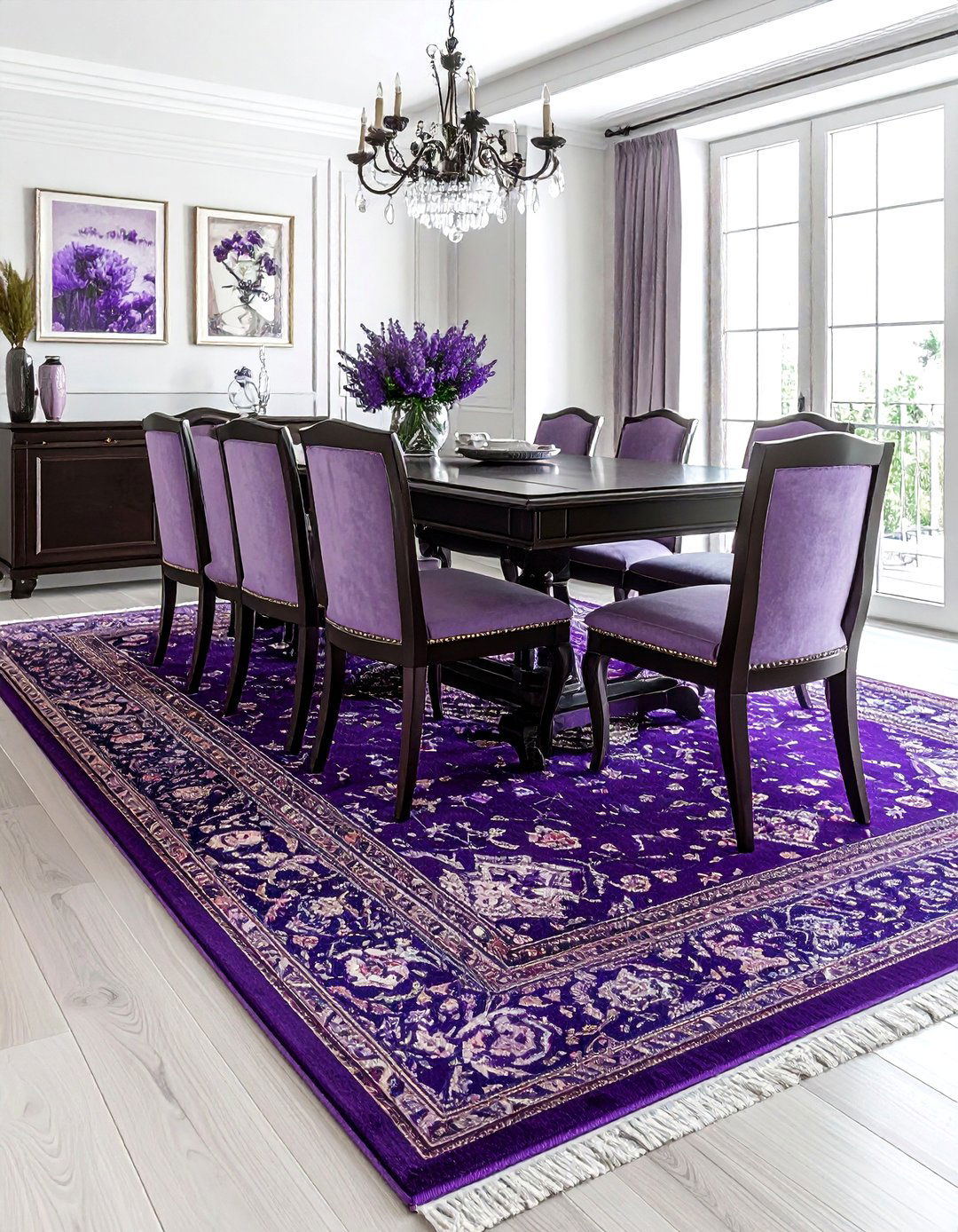 Purple dining room rug - 30 colorful dining room ideas