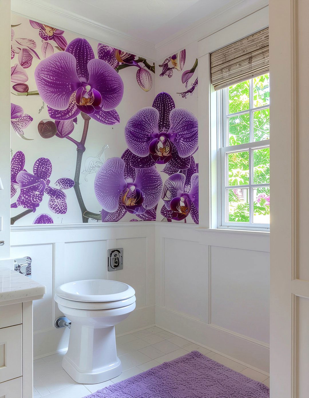 Purple floral bathroom wallpaper - 30 purple bathroom ideas