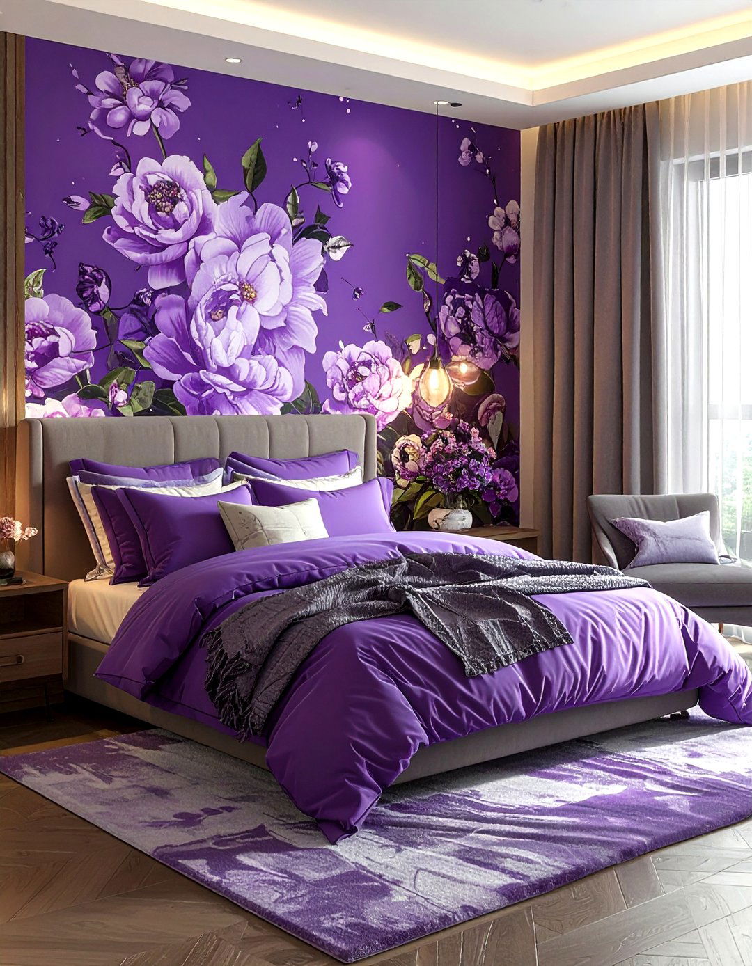 Purple floral bedroom - 30 purple bedroom ideas
